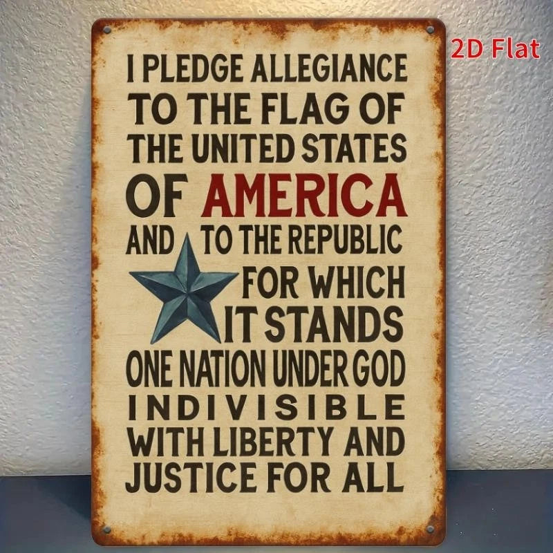 Vintage Pledge Allegiance United States Flag Aluminum Sign — product artwork