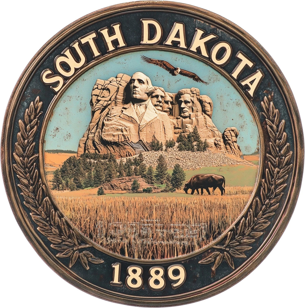 South Dakota Vintage Scenic Round Aluminum Sign — product artwork