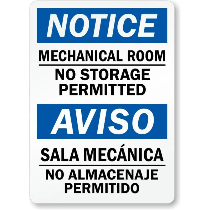Mechanical Room Bilingual Aluminum Sign — product artwork