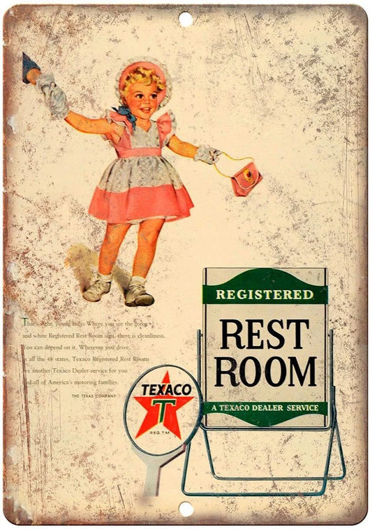 Texaco Motor Oil Vintage Ad Little Girls Funny Aluminum Sign — product artwork