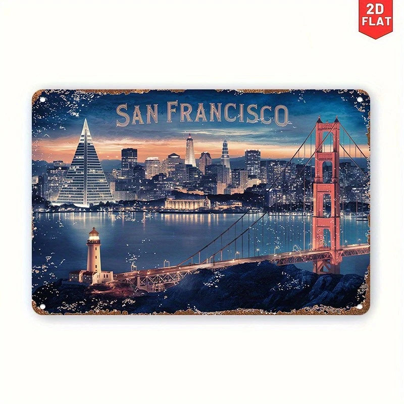 Vintage San Francisco Night Scene Wall Art Aluminum Sign — product artwork