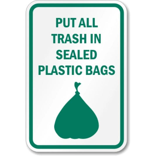 Sealed Trash Plastic Bags Aluminum Sign — product artwork