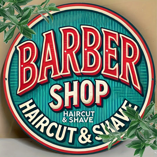 Vintage Barber Funny Round Aluminum Sign — product artwork