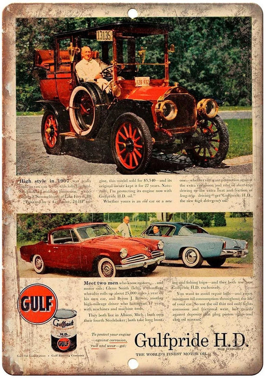 Motor Oil Gulfpride H.D Vintage Ad Funny Aluminum Sign — product artwork