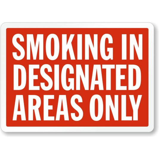 Smoking in Designated Areas Only Red Aluminum Sign — product artwork