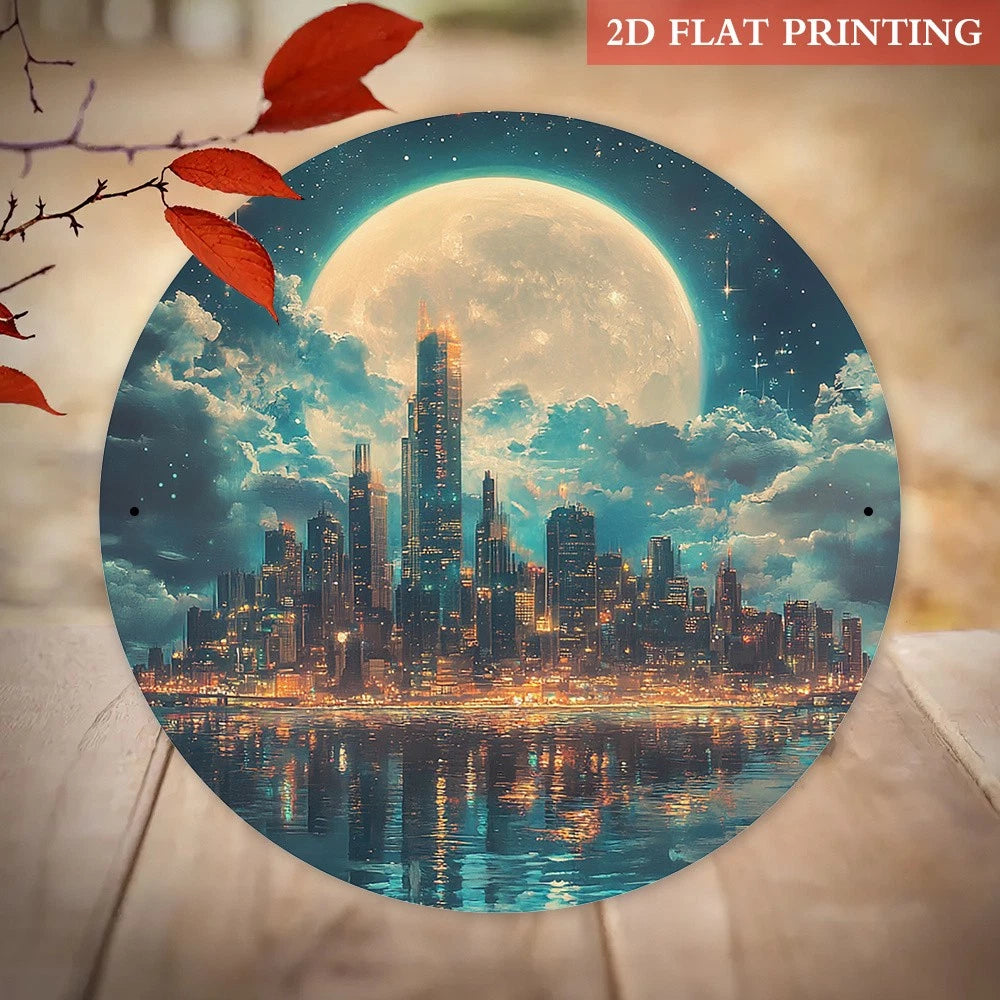 Piece City Moonlight Vintage Funny Round Aluminum Sign — product artwork