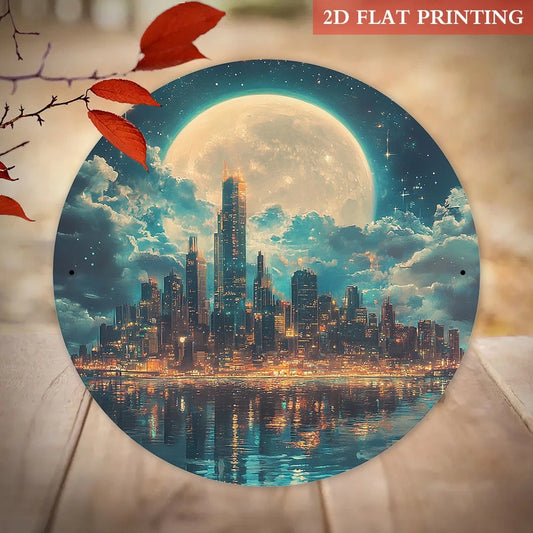 Piece City Moonlight Vintage Funny Round Aluminum Sign — product artwork