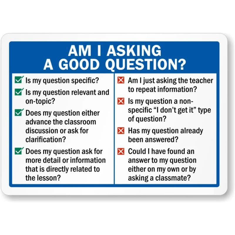 Asking Good Question Dos and Do Nots Aluminum Sign — product artwork