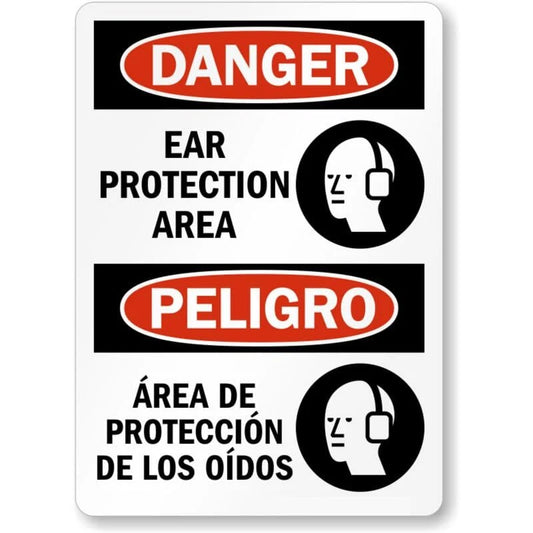 Bilingual Ear Protection Aluminum Sign — product artwork