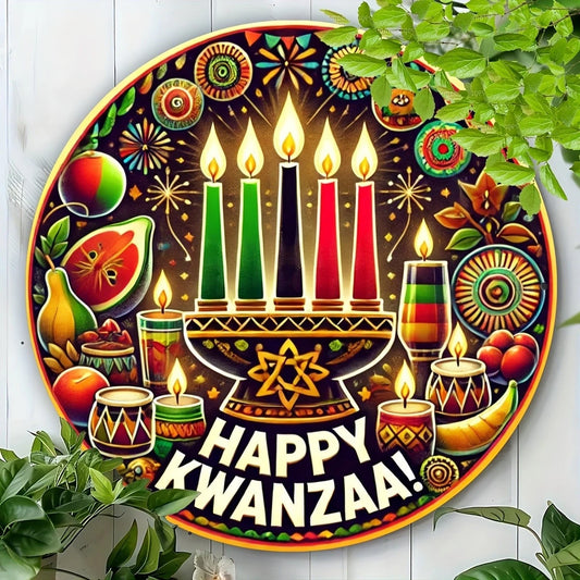 Vintage Room Happy Kwanzaa Funny Round Aluminum Sign — product artwork