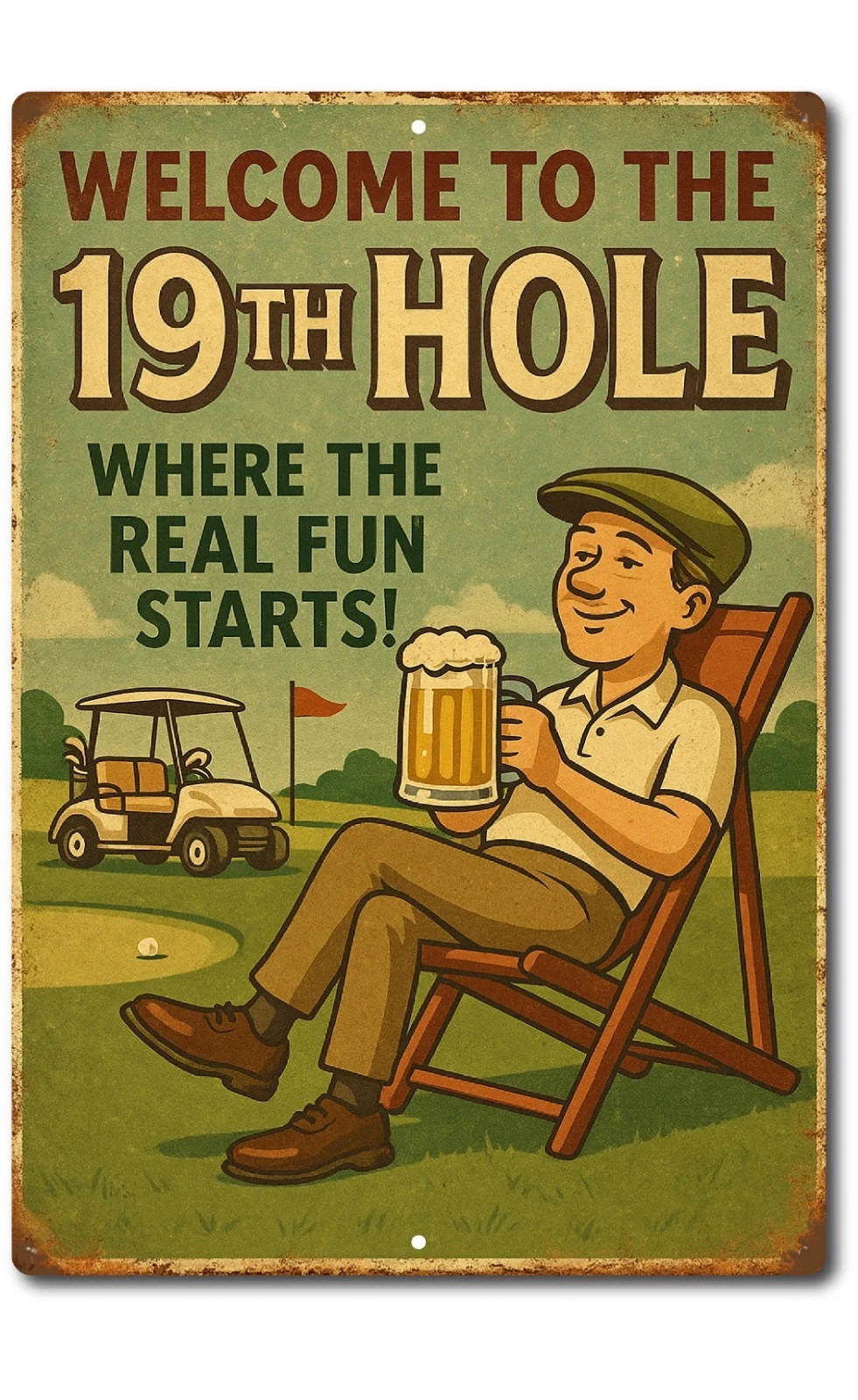 Golf Beer Vintage Style Man Cave Aluminum Sign — product artwork