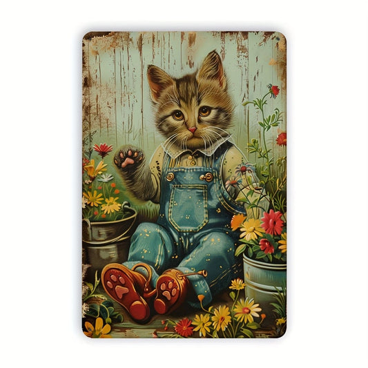 Garden Cat Artwork Funny Holiday Gift Aluminum Sign — product artwork