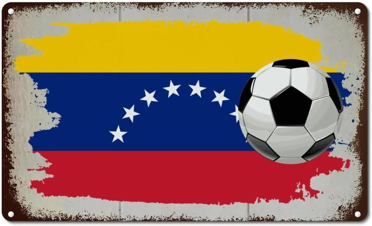 Venezuela Flag Funny Soccer Ball Aluminum Sign — product artwork