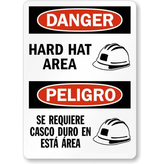 Danger Hard Hat Area Bilingual Aluminum Sign — product artwork