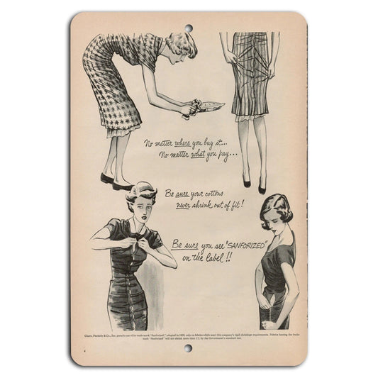 Vintage Sanforized Cotton Retro Advertising Aluminum Sign — product artwork