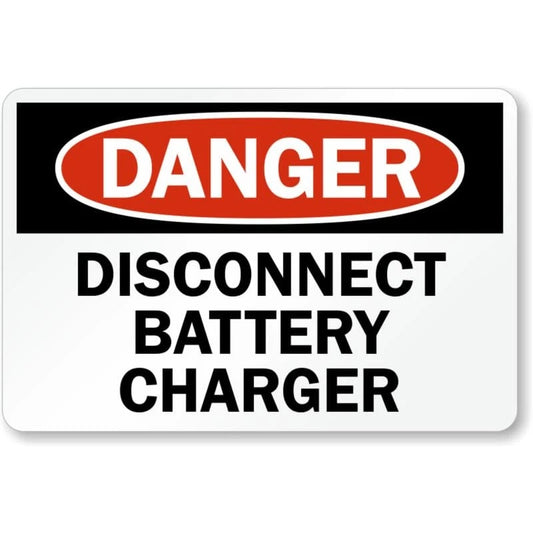 Disconnect Battery Charger Danger Aluminum Sign — product artwork