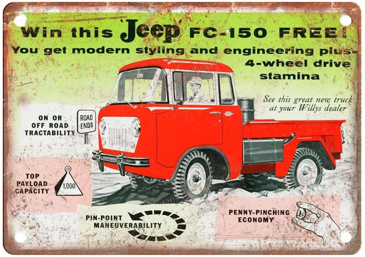 Willys Jeep FC-150 Vintage 1957 Truck Auto Ad Aluminum Sign — product artwork