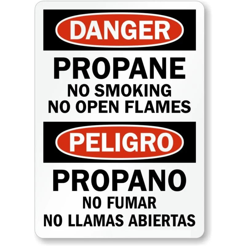 Danger Propane No Smoking No Open Flames Bilingual Aluminum Sign — product artwork