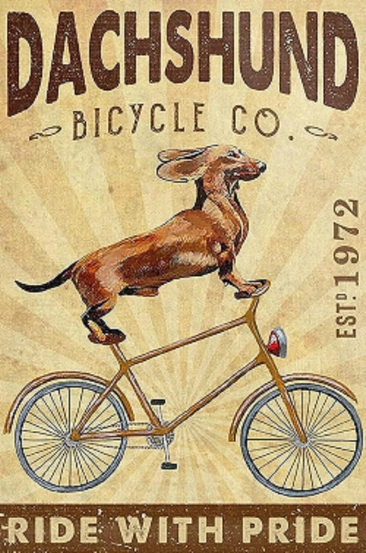 Dachshund Bicycle Company Funny Dog Aluminum Sign — product artwork
