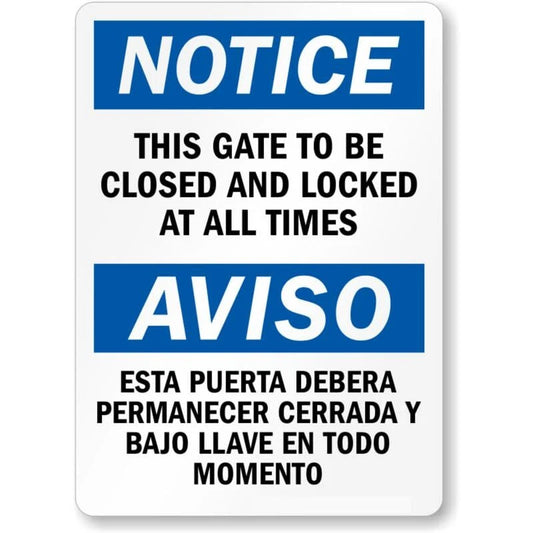 Bilingual Closed Door Gate Aluminum Sign — product artwork