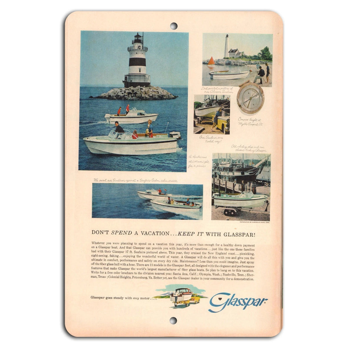 Vintage Boating Retro Nautical Aluminum Sign — product artwork
