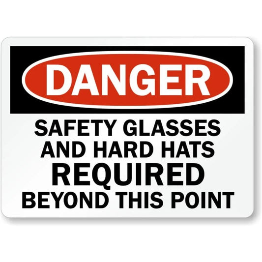 Danger Safety Glasses and Hard Hats Required Sign — product artwork