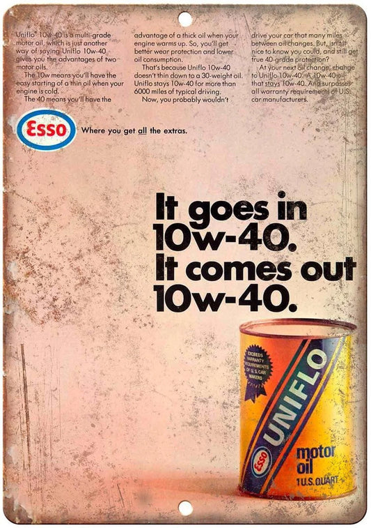 Motor Oil Esso Uniflo Vintage Reproduction Aluminum Sign — product artwork