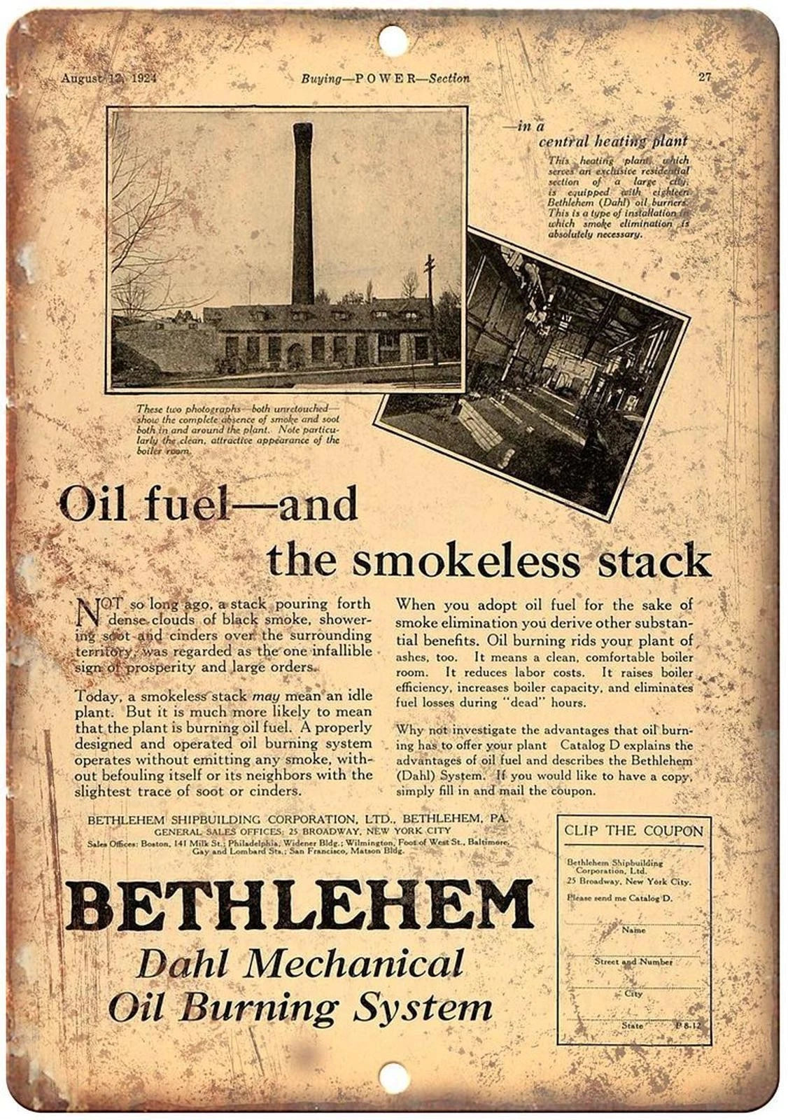 Vintage Motor Oil Bethlehem Motor Oil Funny Aluminum Sign — product artwork