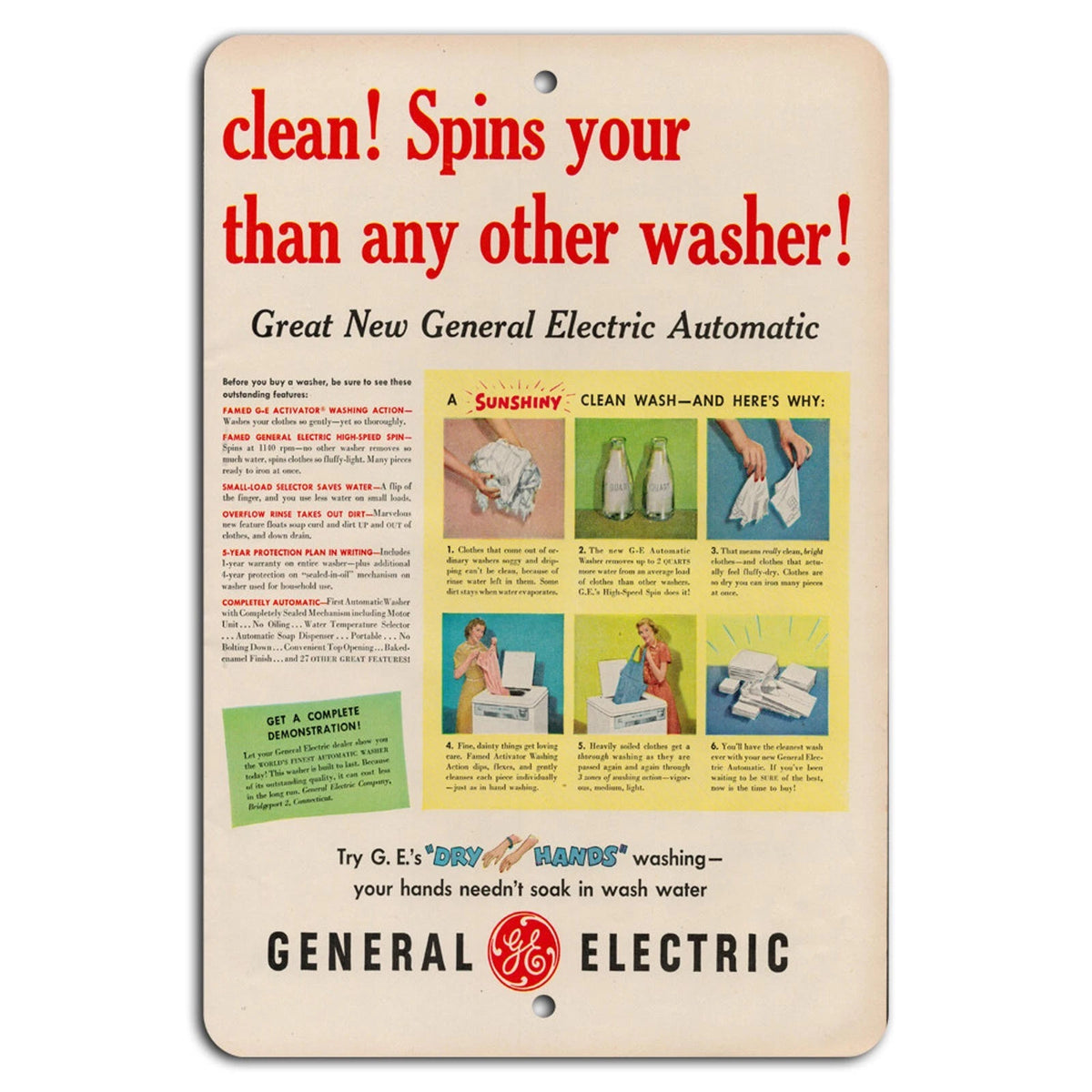 Vintage GE Washer Retro Spin Cycle Garage Aluminum Sign — product artwork