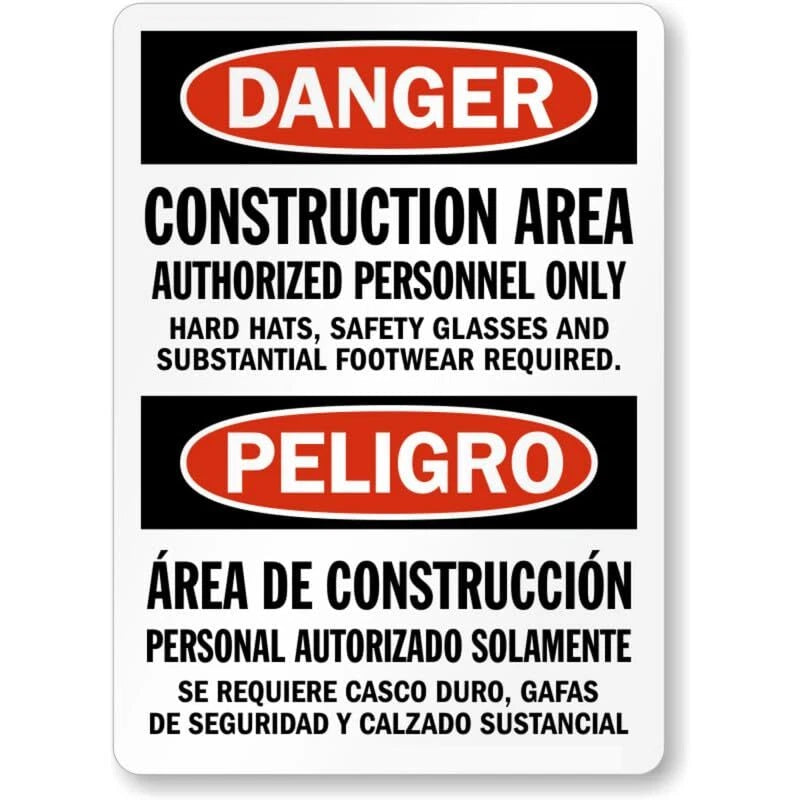 Bilingual Construction Area Authorized Aluminum Sign — product artwork