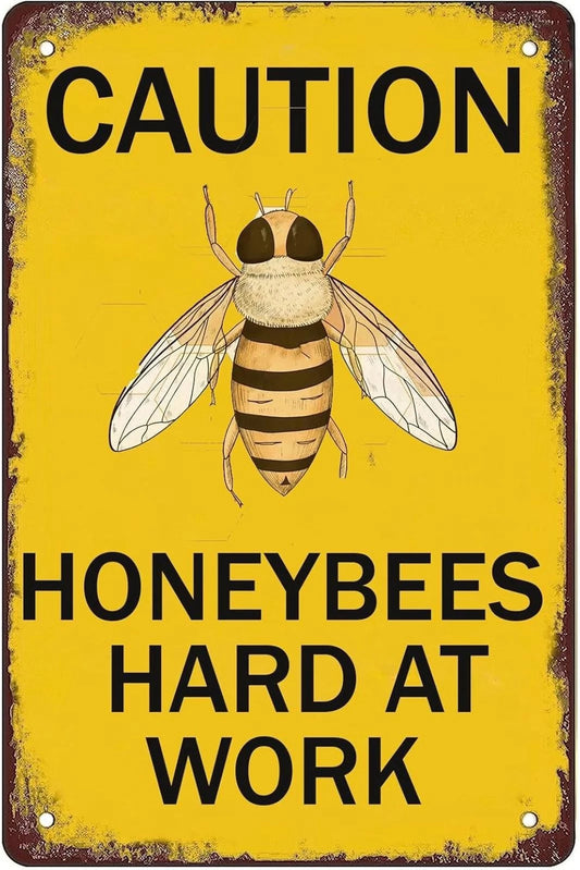 Honeybees Caution Honeybees Hard at Work Funny Aluminum Sign — product artwork