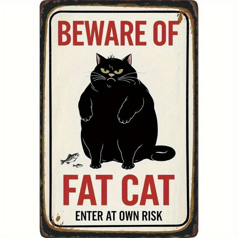 Retro Beware Fat Cats Funny Decorative Aluminum Sign — product artwork