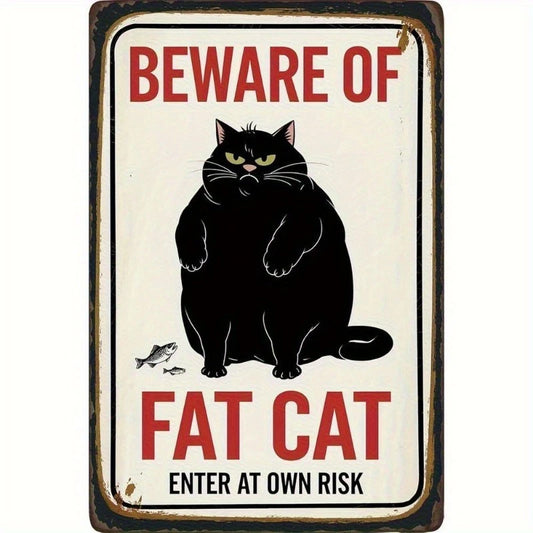 Retro Beware Fat Cats Funny Decorative Aluminum Sign — product artwork