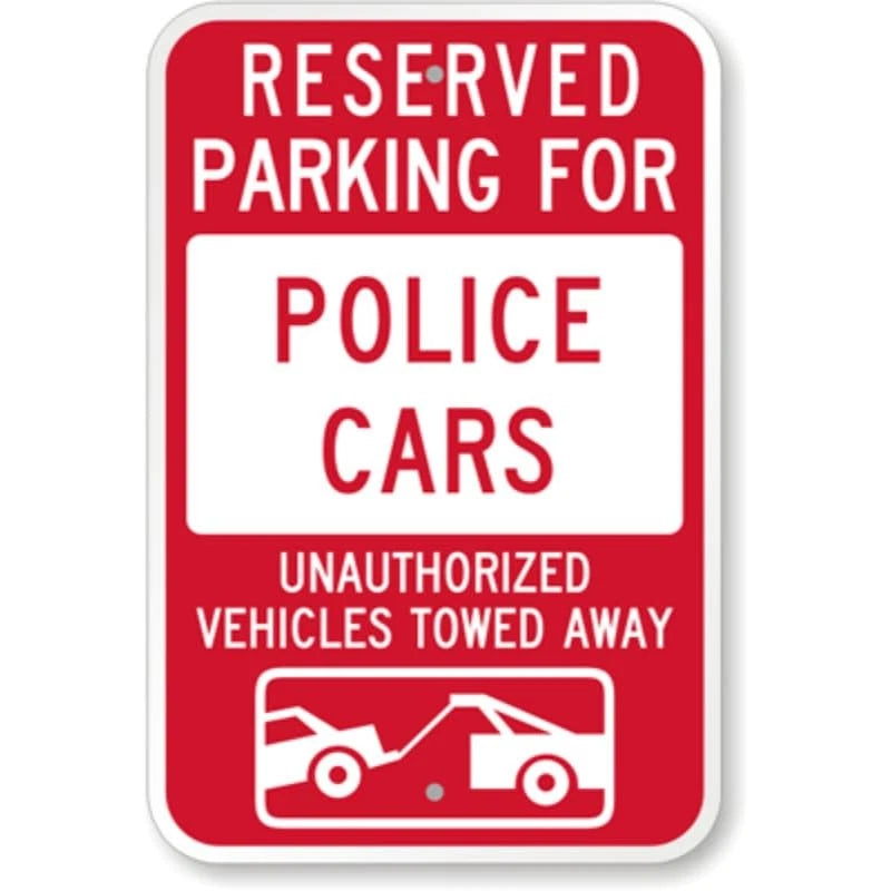 Police Cars Tow Aluminum Sign — product artwork