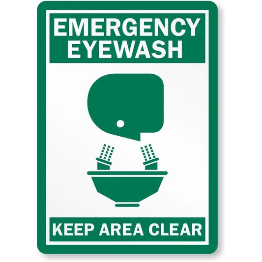 Emergency Eyewash Keep Area Clear Aluminum Sign — product artwork