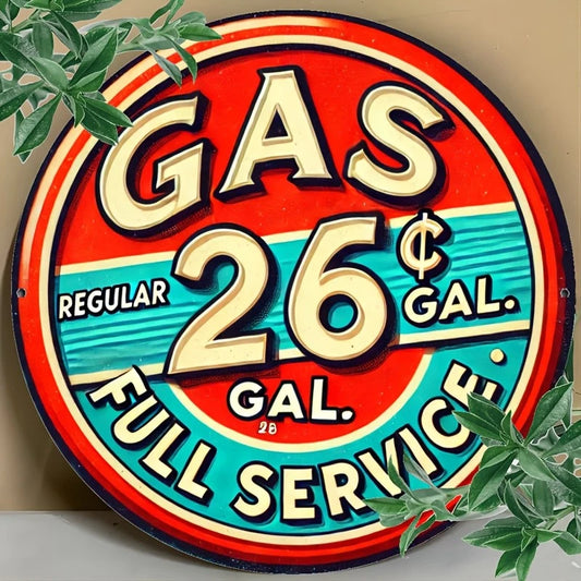 Vintage Gas Retro Full Service Funny Round Aluminum Sign — product artwork