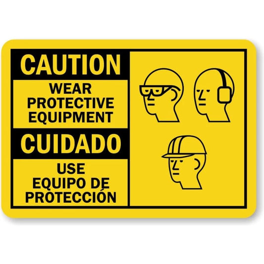 Caution Wear Protective Equipment Aluminum Sign — product artwork