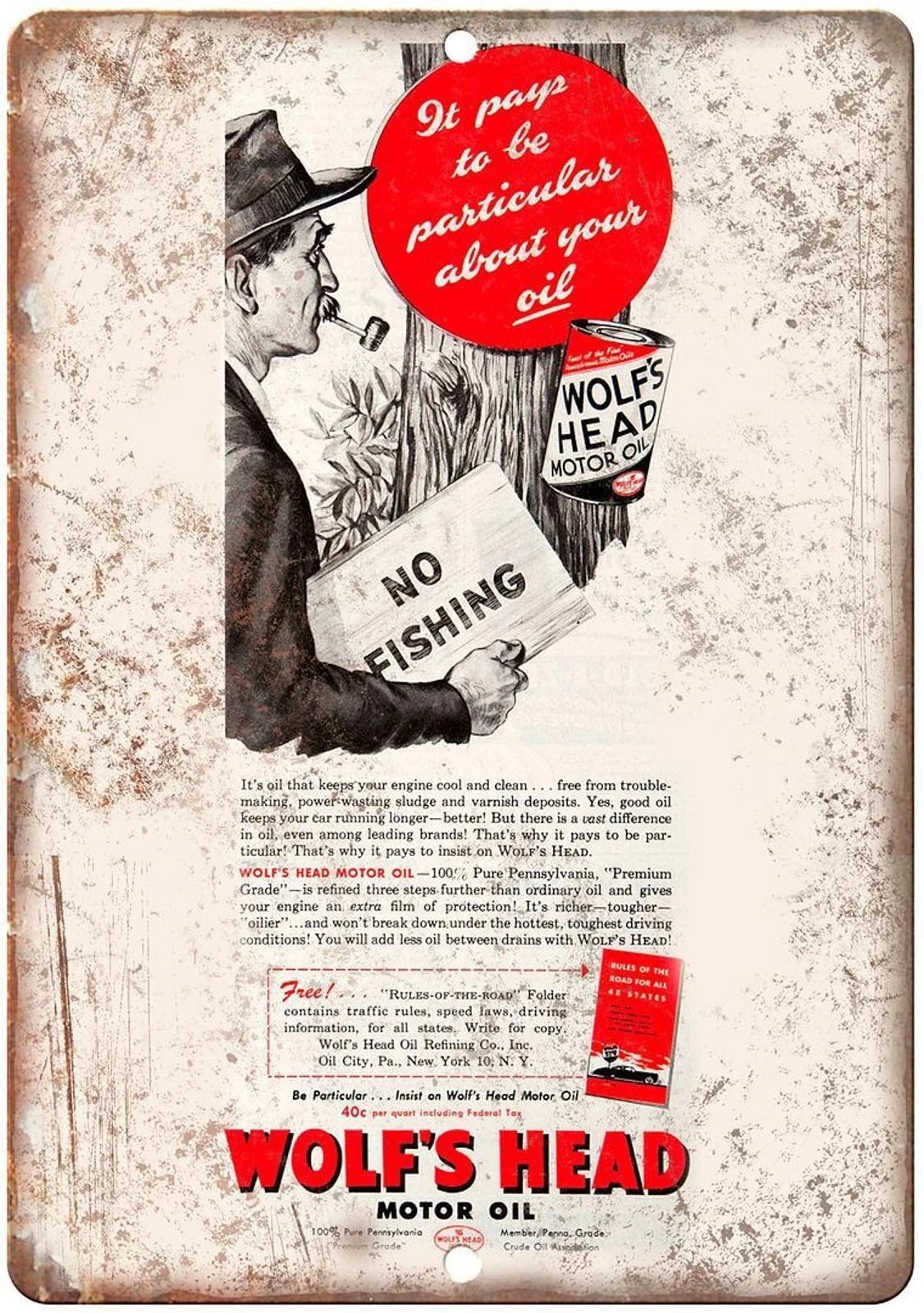 Motor Oil Wolfs Head Vintage Ad Reproduction Aluminum Sign — product artwork