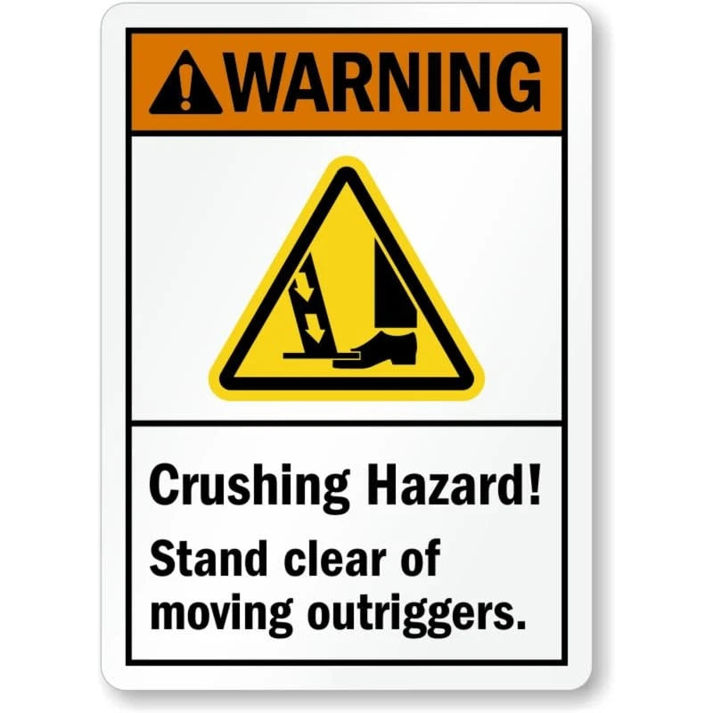 Crushing Hazard Moving Outriggers Aluminum Sign — product artwork