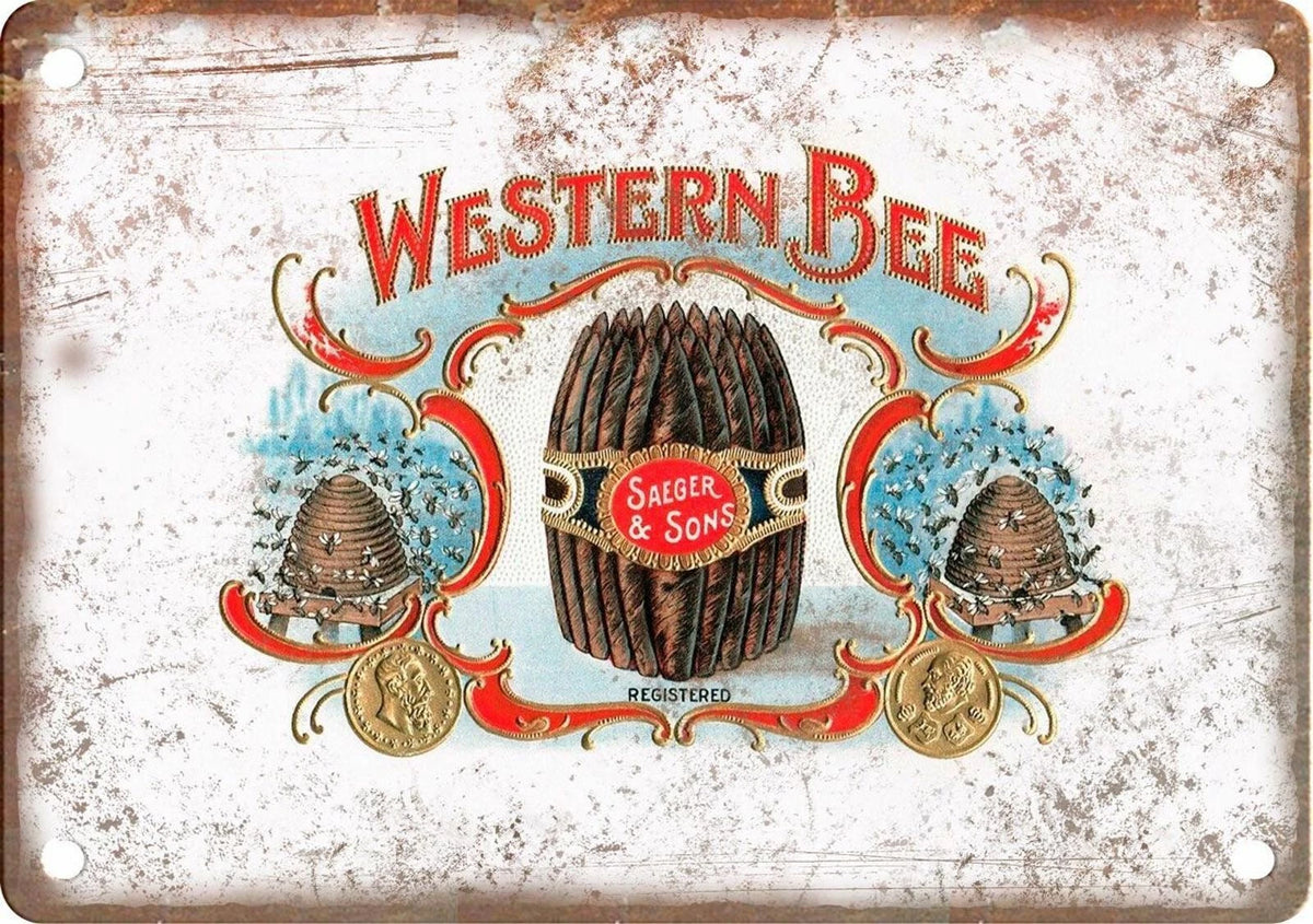 Cigar Box Western Bee Sager Sons Reproduction Aluminum Sign — product artwork