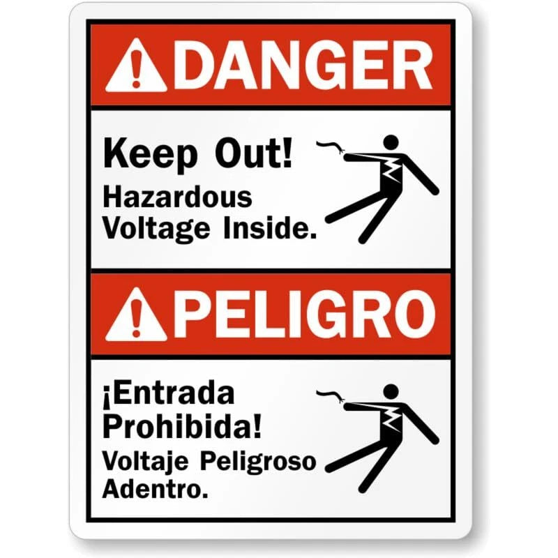 Bilingual Keep Out Voltage Aluminum Sign — product artwork