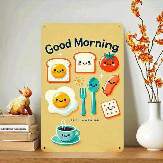 Retro Good Morning Cute Food Cartoon Funny Aluminum Sign — product artwork