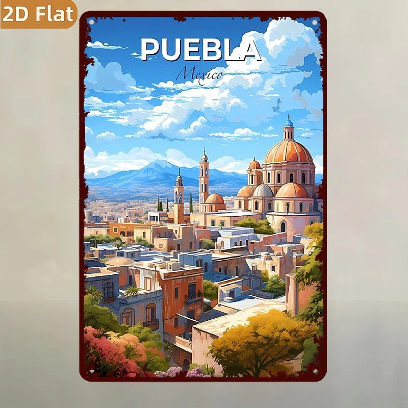 2D Plane Painting Puebla City Mexico Vintage Aluminum Sign — product artwork