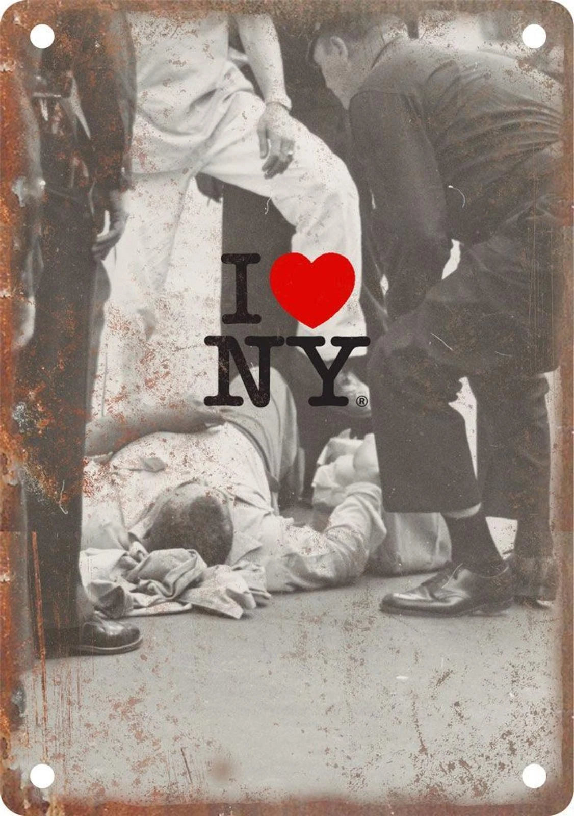 I Love New York Sidewalk Shoe Shine Vintage Photo Aluminum Sign — product artwork