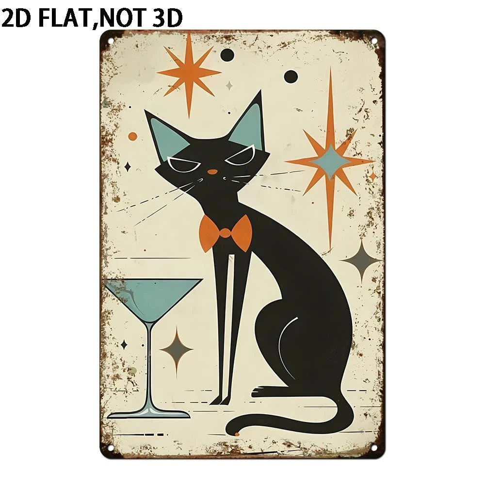 Tin Vintage Black Cat House Home Funny Aluminum Sign — product artwork