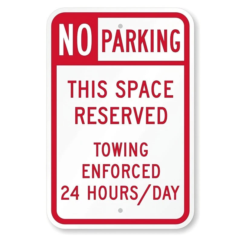 No Parking Vintage Red White Aluminum Sign — product artwork