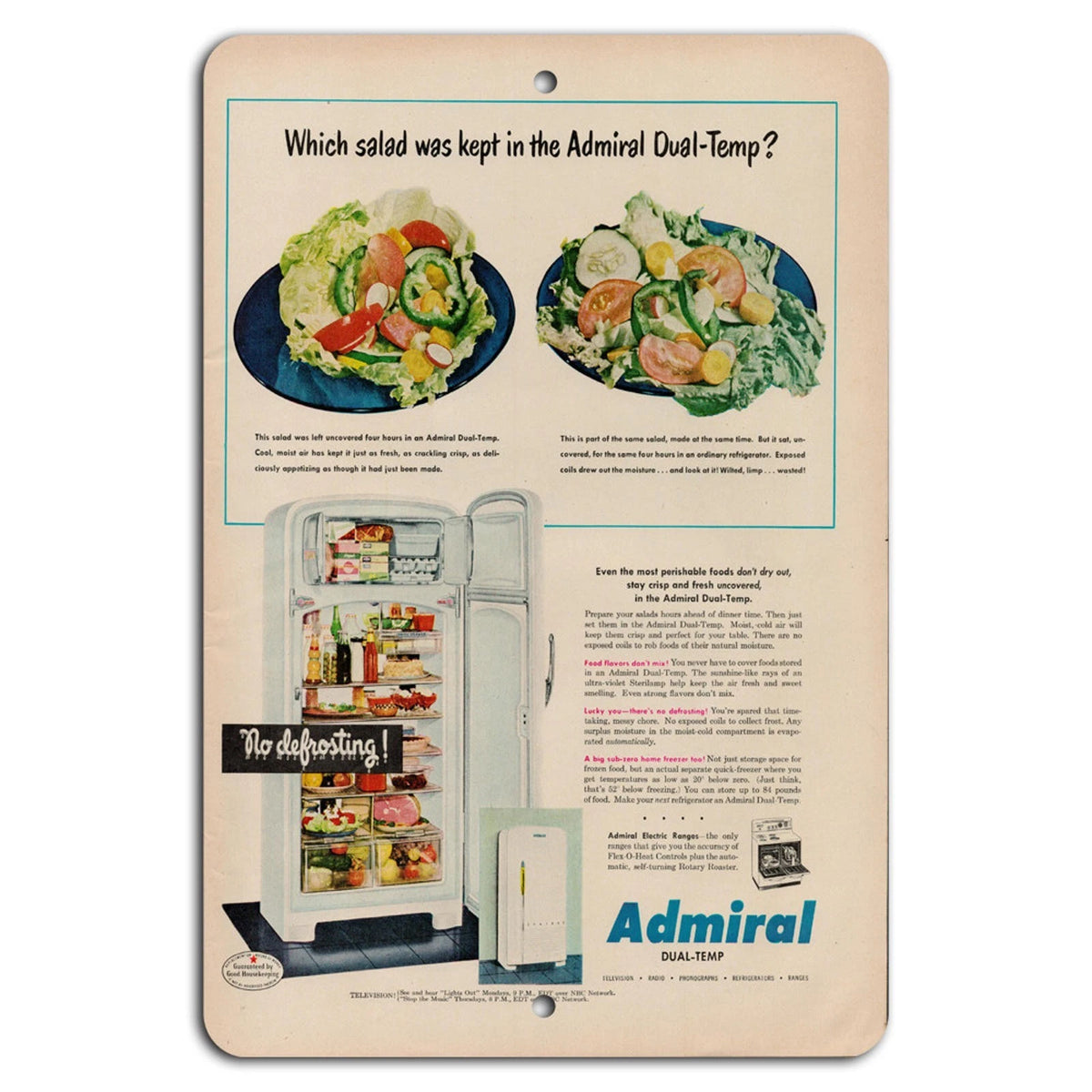 Retro Fridge Vintage Admiral Dual Temp Aluminum Sign — product artwork