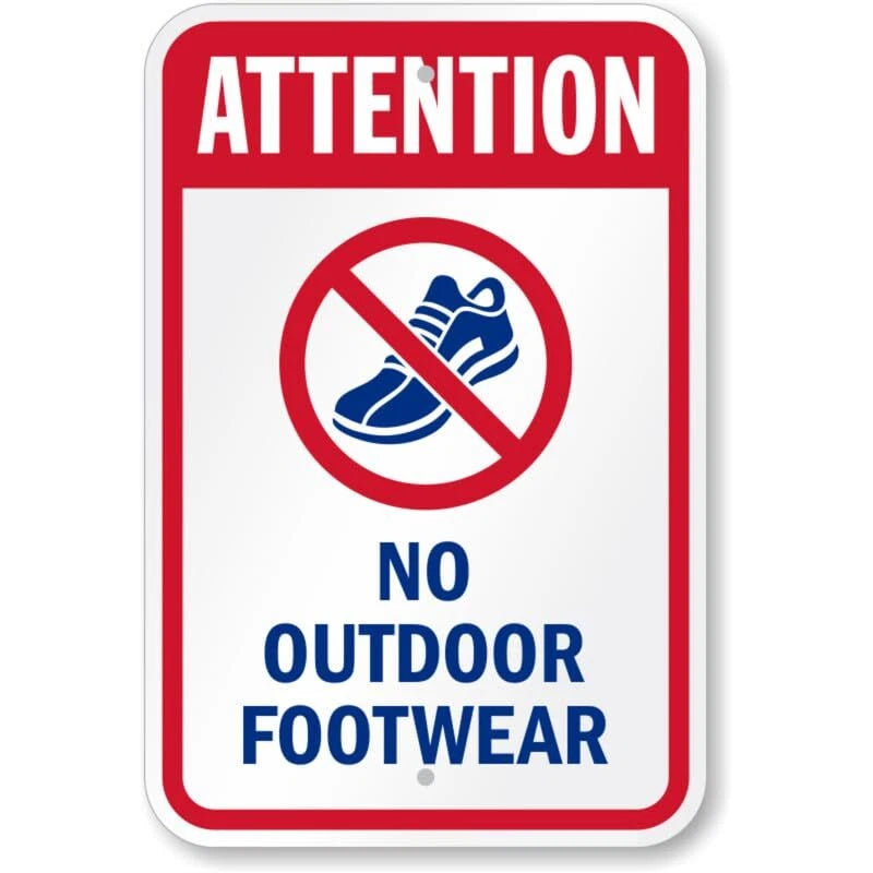 Attention No Footwear Water Safety Aluminum Sign — product artwork