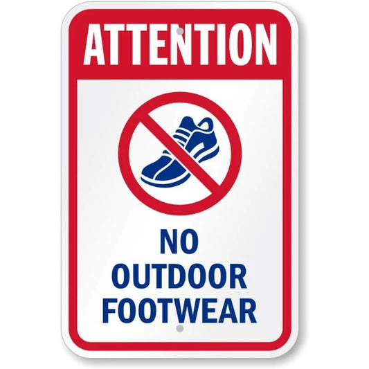 Attention No Footwear Water Safety Aluminum Sign — product artwork