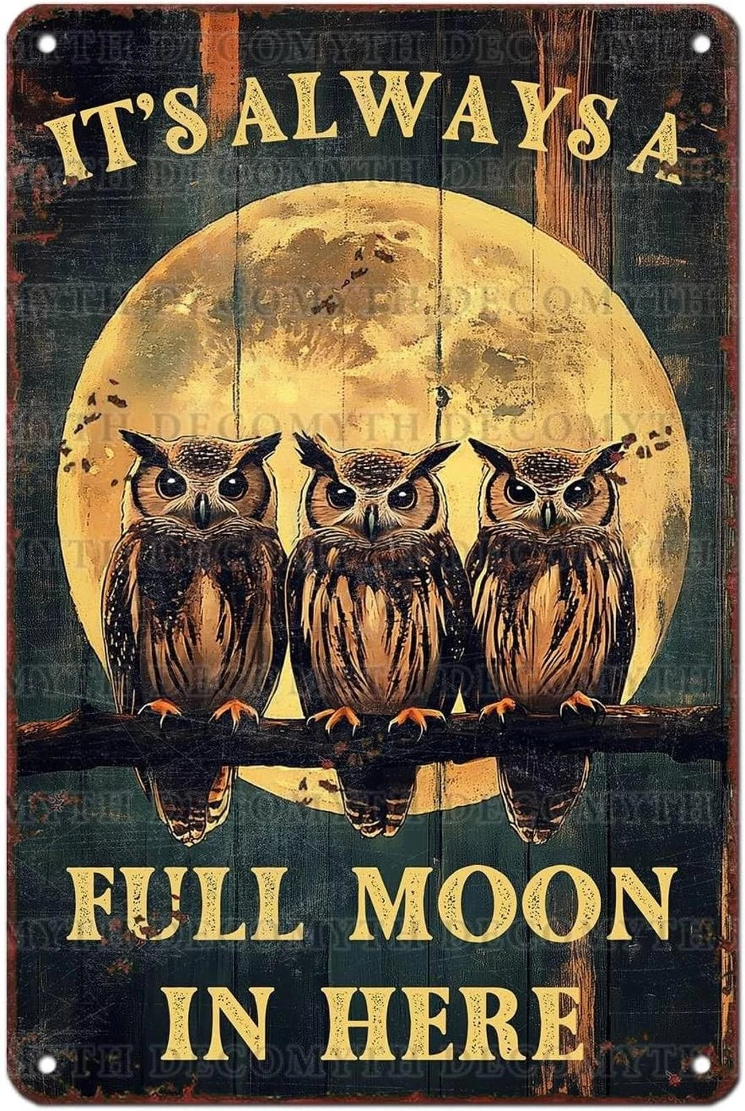 Vintage Owl Funny Full Moon Aluminum Sign — product artwork